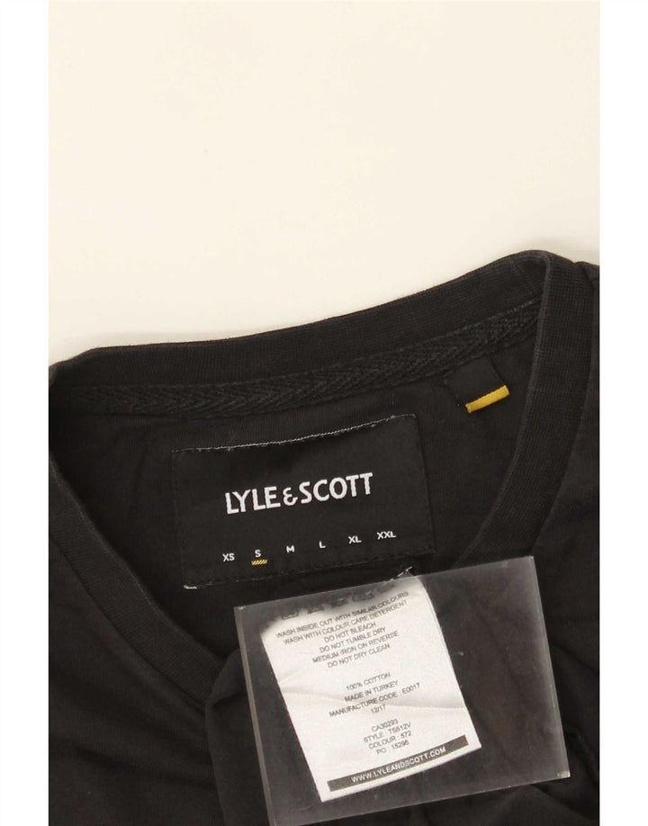 Lyle & Scott Camiseta masculina de manga comprida pequena de algodão preto