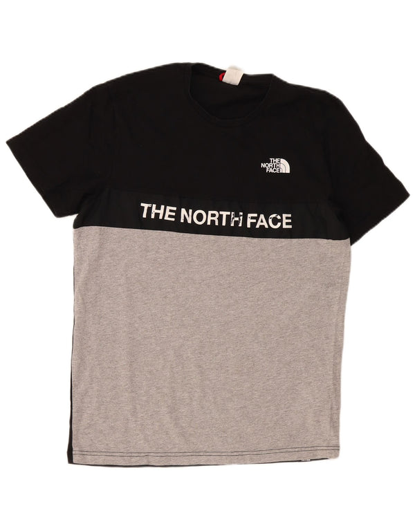 Camiseta gráfica masculina The North Face Top médio preto colorblock algodão