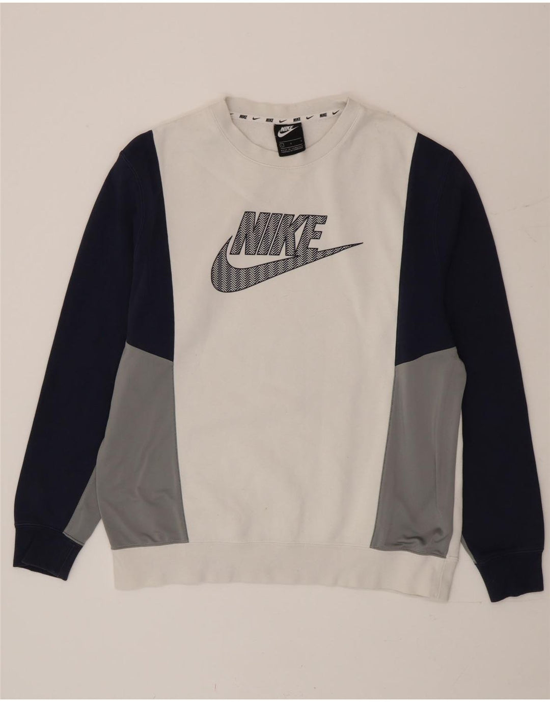 Moletom gráfico masculino Nike Jumper grande branco colorblock algodão