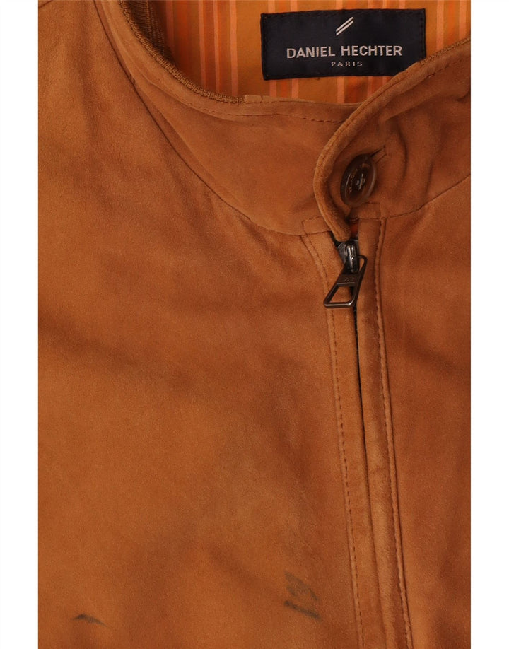 Daniel Hechter Jaqueta bomber masculina de camurça Reino Unido 40 grande couro marrom