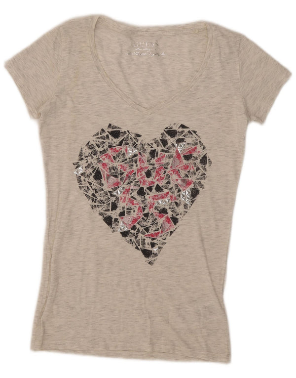 Camiseta feminina Guess com estampa gráfica UK 8 pequena cinza manchada