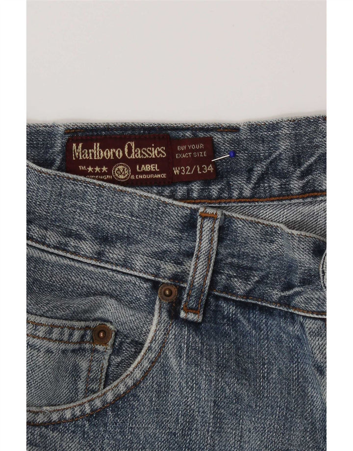 Calça jeans masculina Marlboro Classics desgastada reta W32 L34 algodão azul