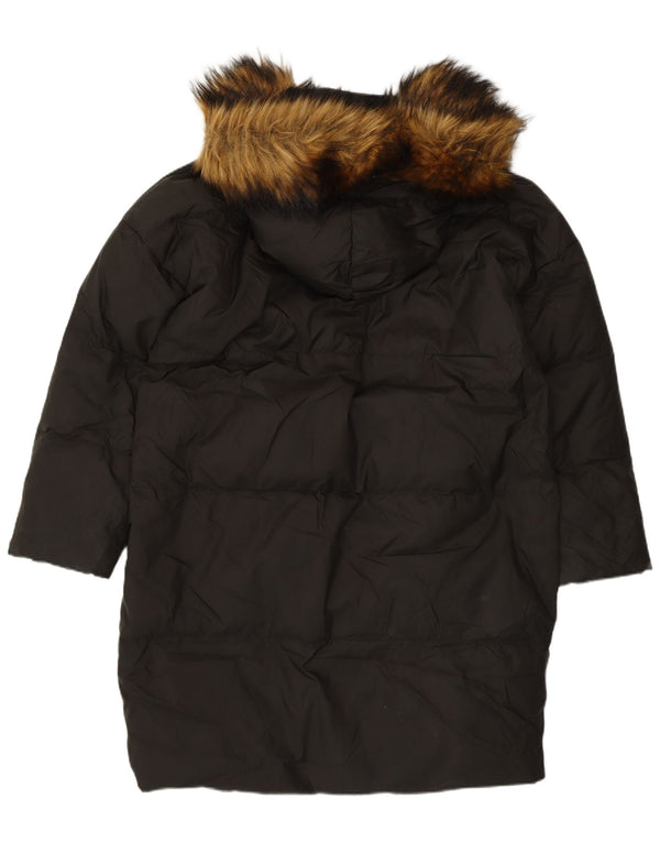 Casaco acolchoado com capuz grande Zara feminino Reino Unido 10 pequeno preto nylon