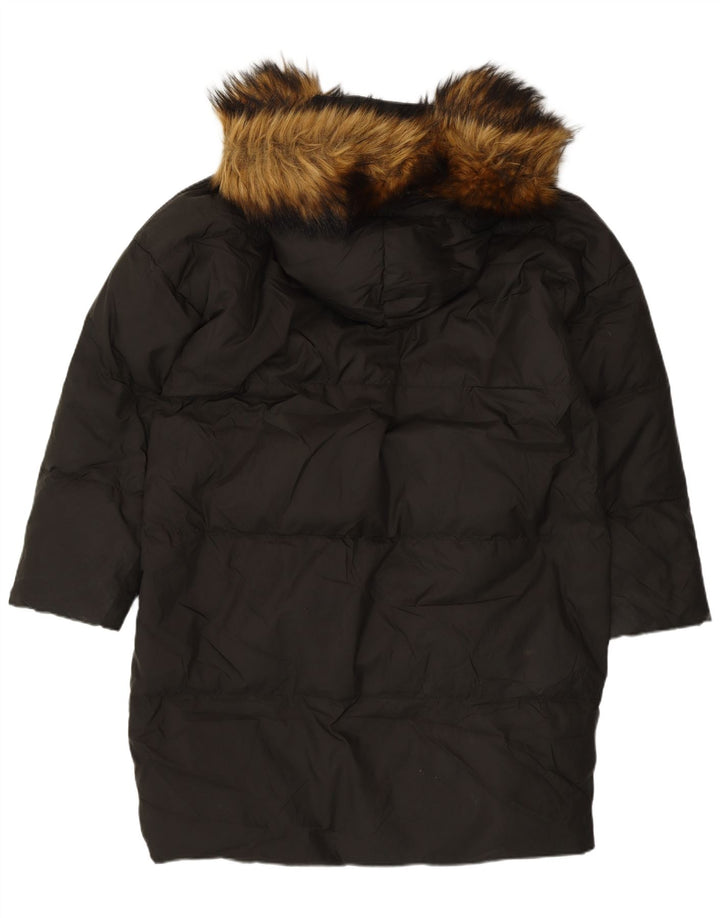 Casaco acolchoado com capuz grande Zara feminino Reino Unido 10 pequeno preto nylon