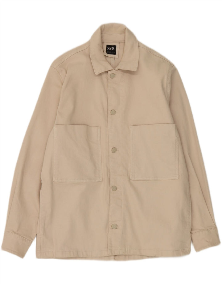 Jaqueta utilitária masculina Zara UK 38 algodão bege médio