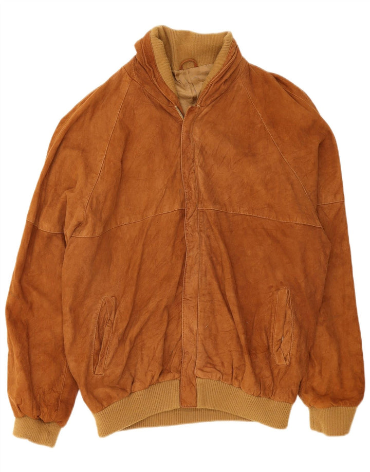 Jaqueta bomber masculina vintage de camurça Reino Unido 36 couro marrom pequeno