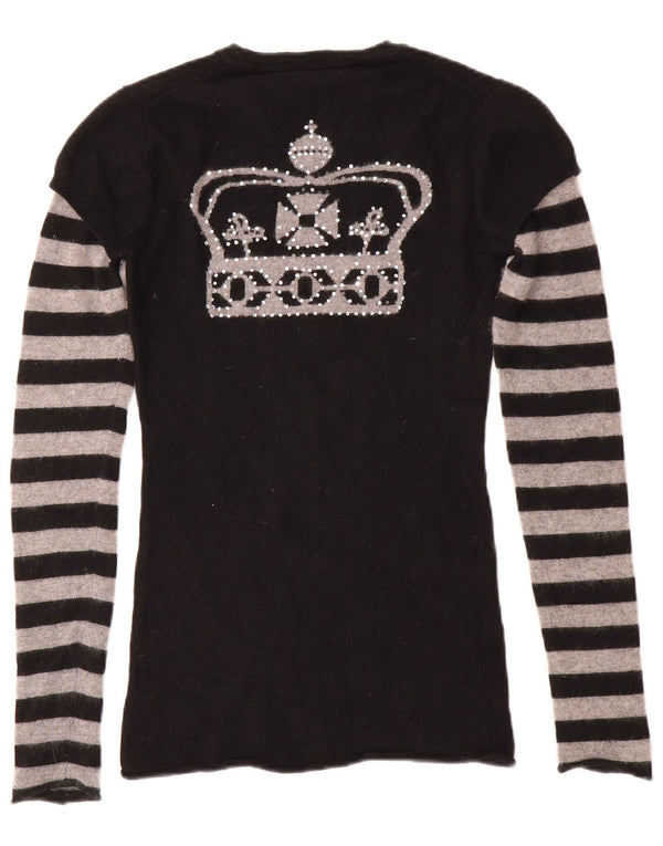 Suéter feminino BCBGMAXAZRIA com gola redonda e listrado preto Reino Unido 6 XS