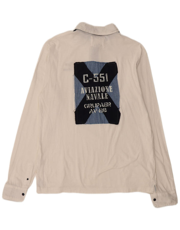 Camisa polo masculina de rugby de manga comprida com estampa gráfica Aviazione Navale XL algodão branco