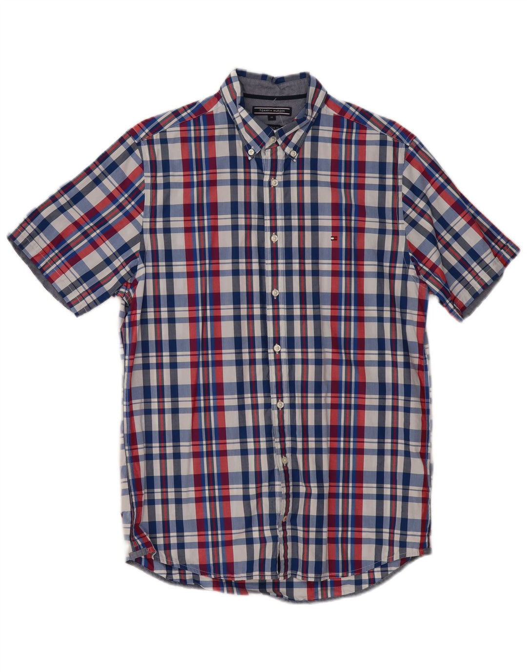 Camisa masculina TOMMY HILFIGER New York Fit de manga curta xadrez azul médio