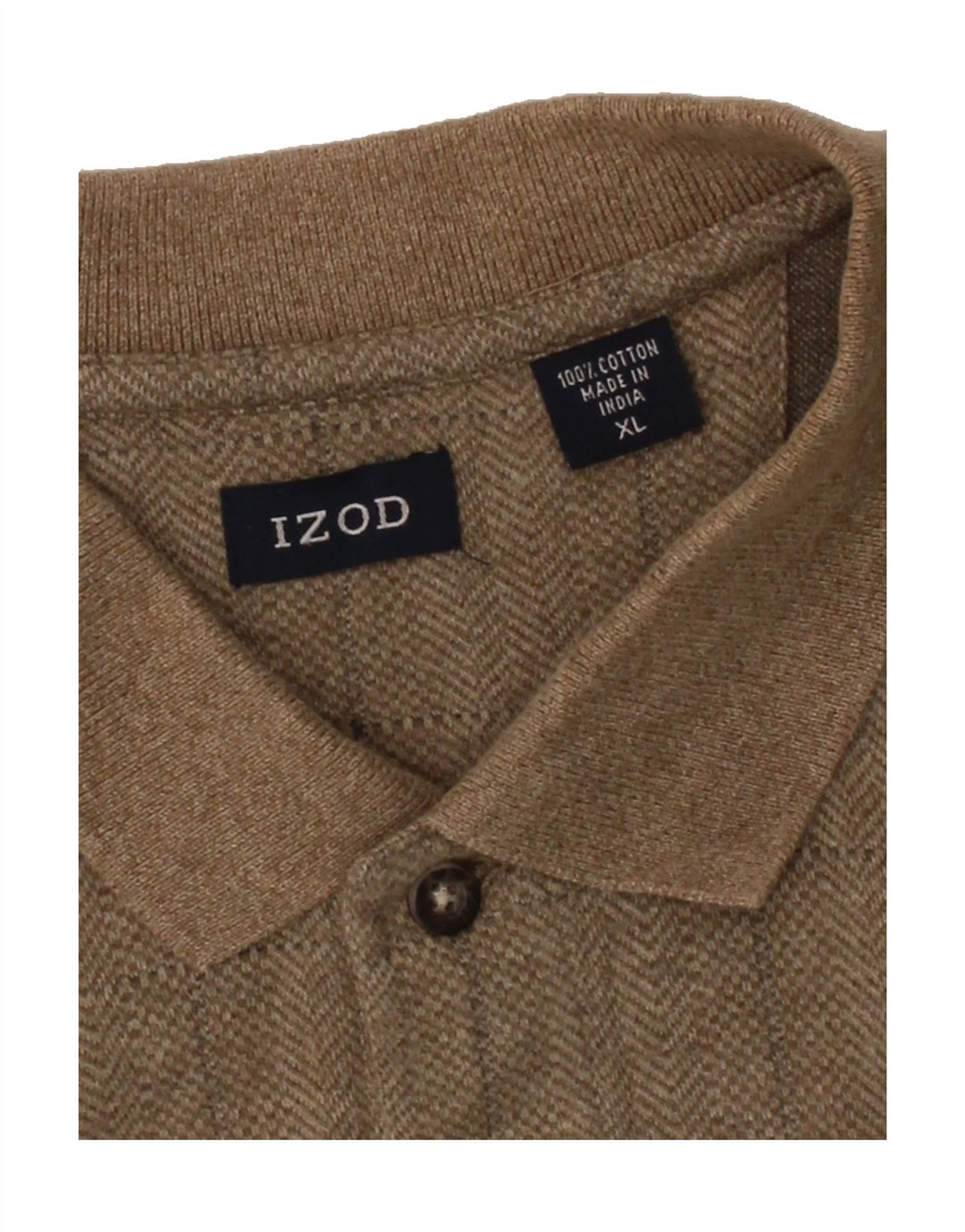 IZOD Mens Polo Neck Jumper Sweater XL Beige Striped Cotton Vintage Izod and Second-Hand Izod from Messina Hembry 