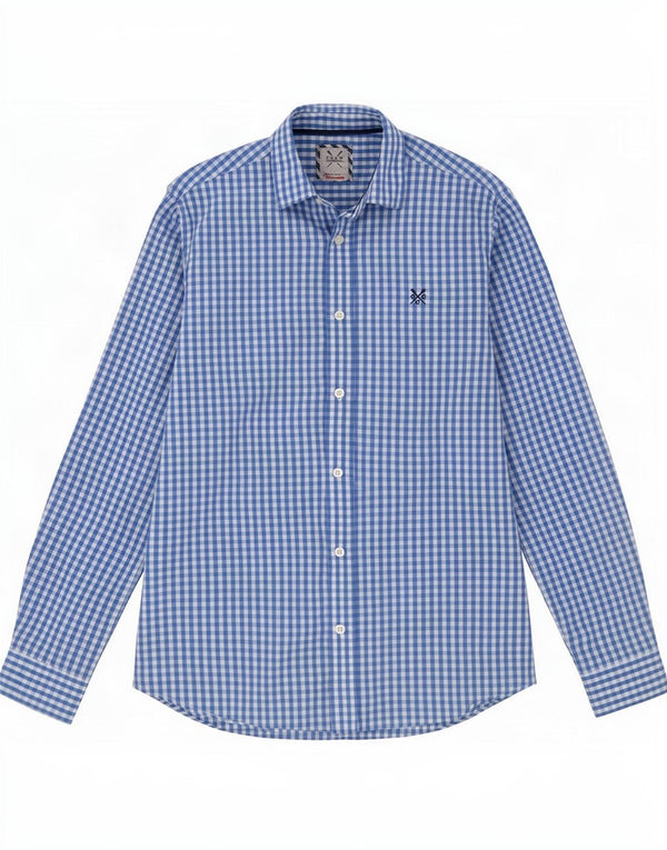 Crew Clothing Camisa clássica masculina de ajuste pequeno azul guingão algodão