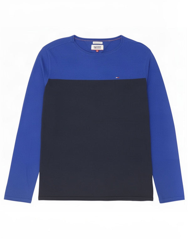 Tommy Hilfiger Top masculino manga comprida pequeno azul colorblock algodão