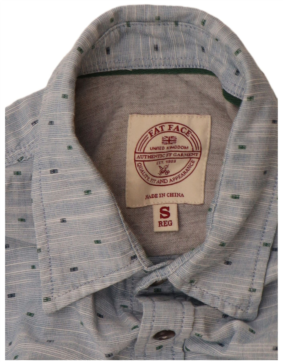 Camisa masculina FAT FACE pequena algodão manchado azul