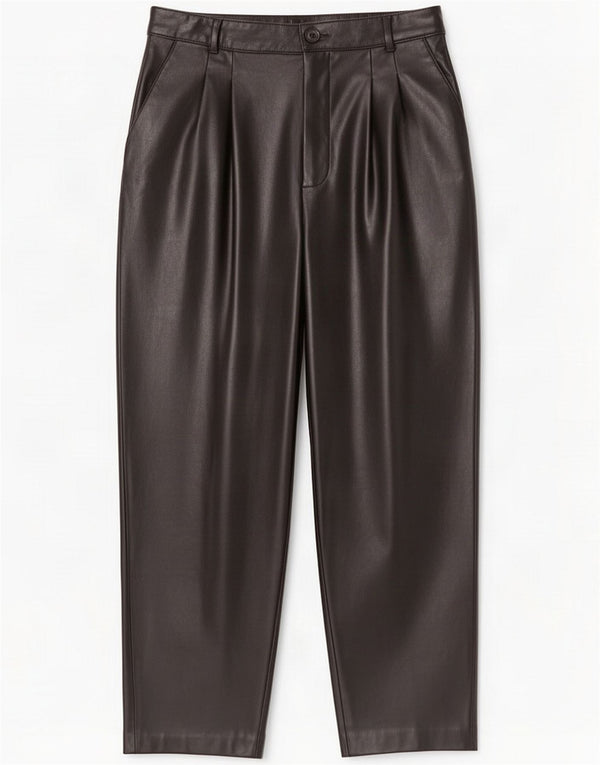 Zara Calça feminina de couro sintético com recorte médio W28 L25 Preto