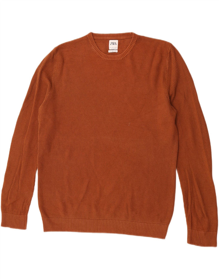 Zara Suéter masculino com gola redonda, grande algodão marrom