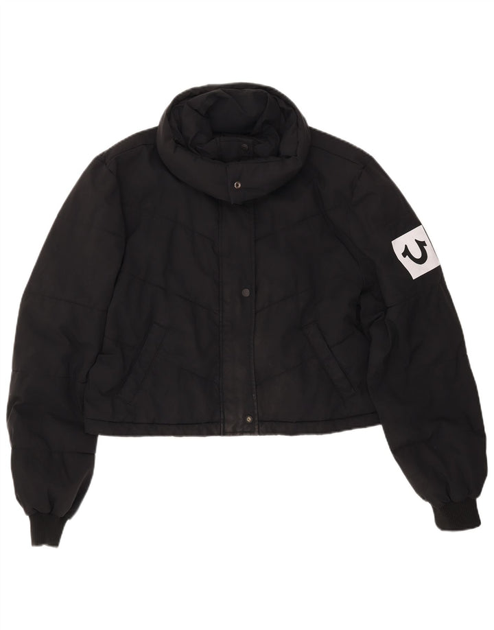 Jaqueta acolchoada feminina TRUE RELIGION UK 16 grande poliéster preto