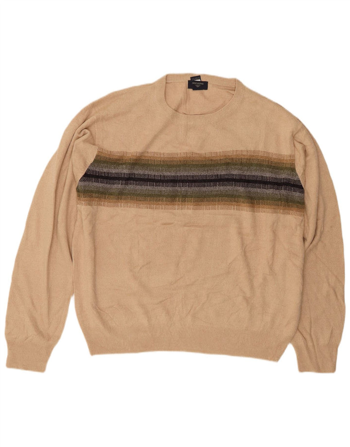 Suéter masculino DOCKERS com gola redonda XL bege listrado poliacrílico
