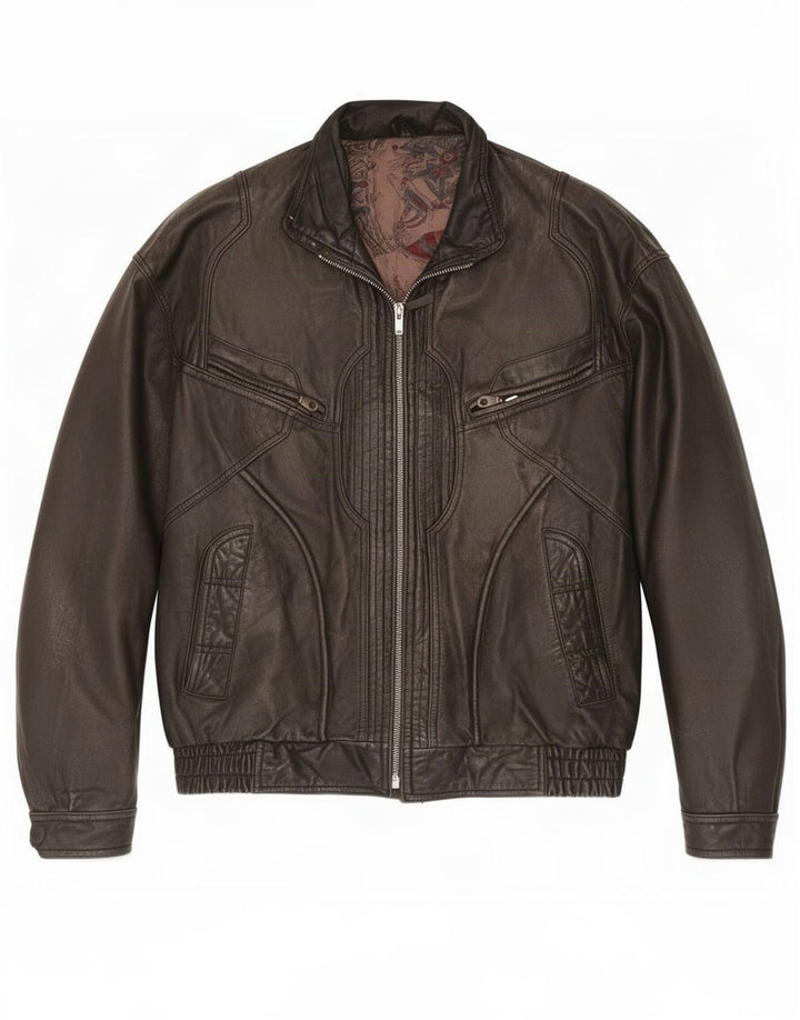 Jaqueta de couro masculina vintage IT 56 3XL preta