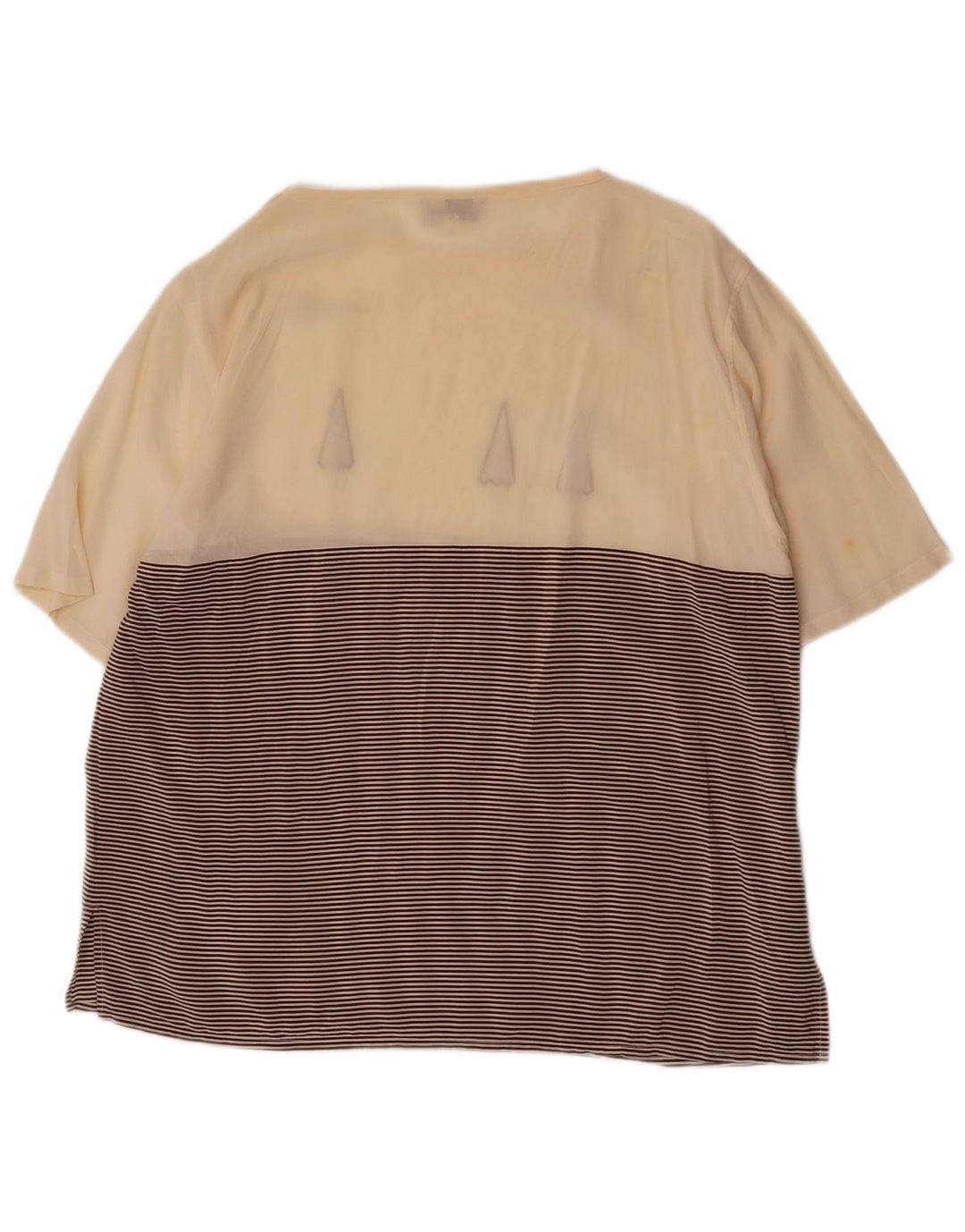 Blusa feminina transparente Les Copains UK 16 grande seda listrada bege