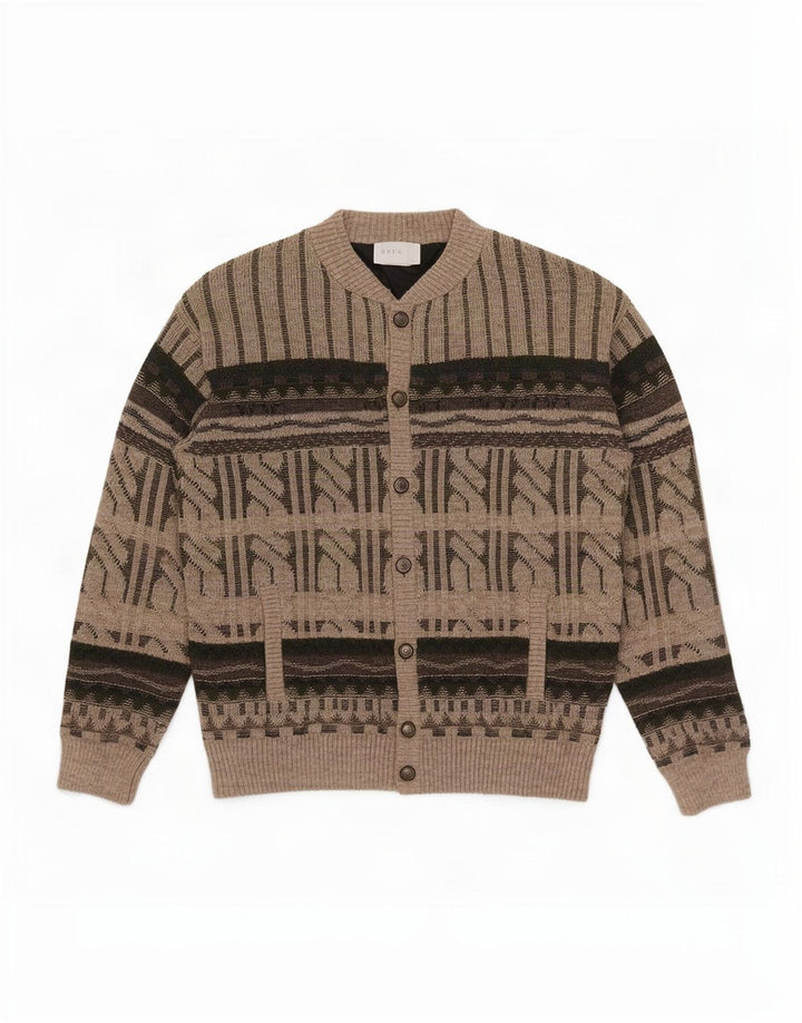 Suéter cardigã masculino vintage IT 52 grande lã geométrica marrom