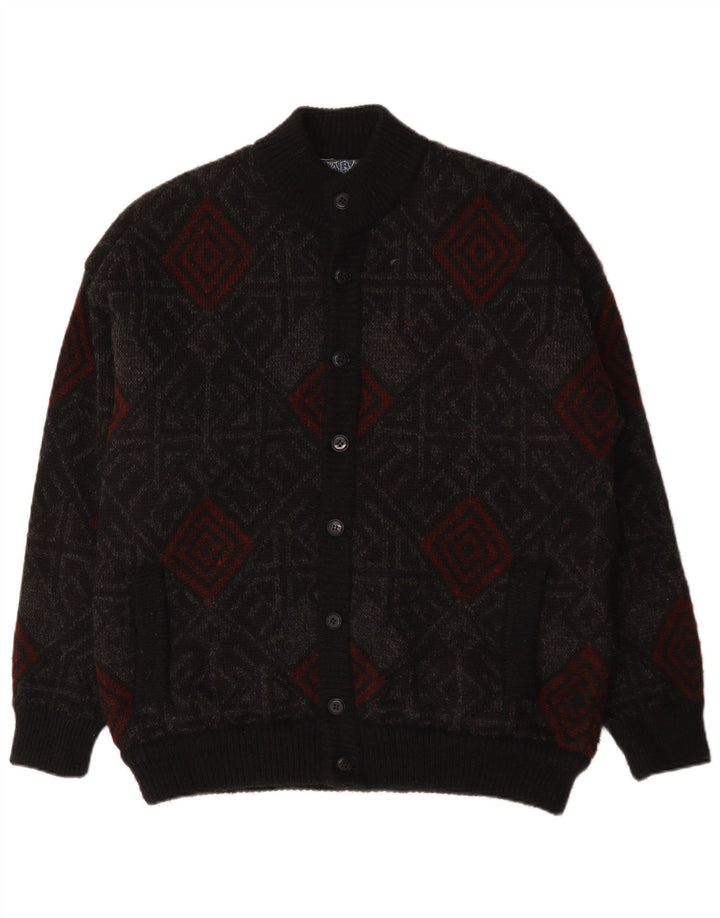 Suéter cardigã masculino VINTAGE XL de lã geométrica preta