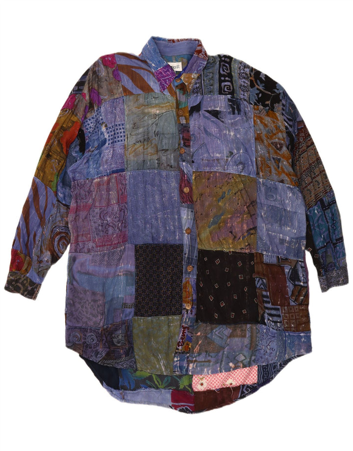 Vestido camisa feminino grande We Be Bop Reino Unido 18 XL patchwork multicolorido