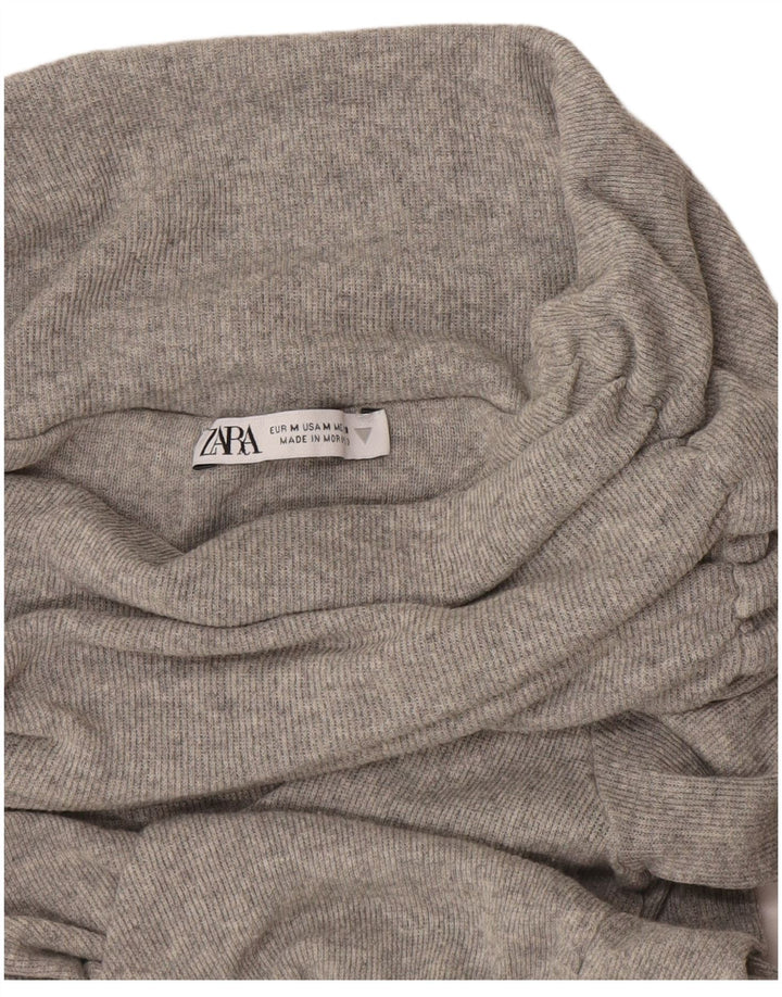 Zara Top feminino com gola redonda e manga comprida Reino Unido 12 cinza médio manchado