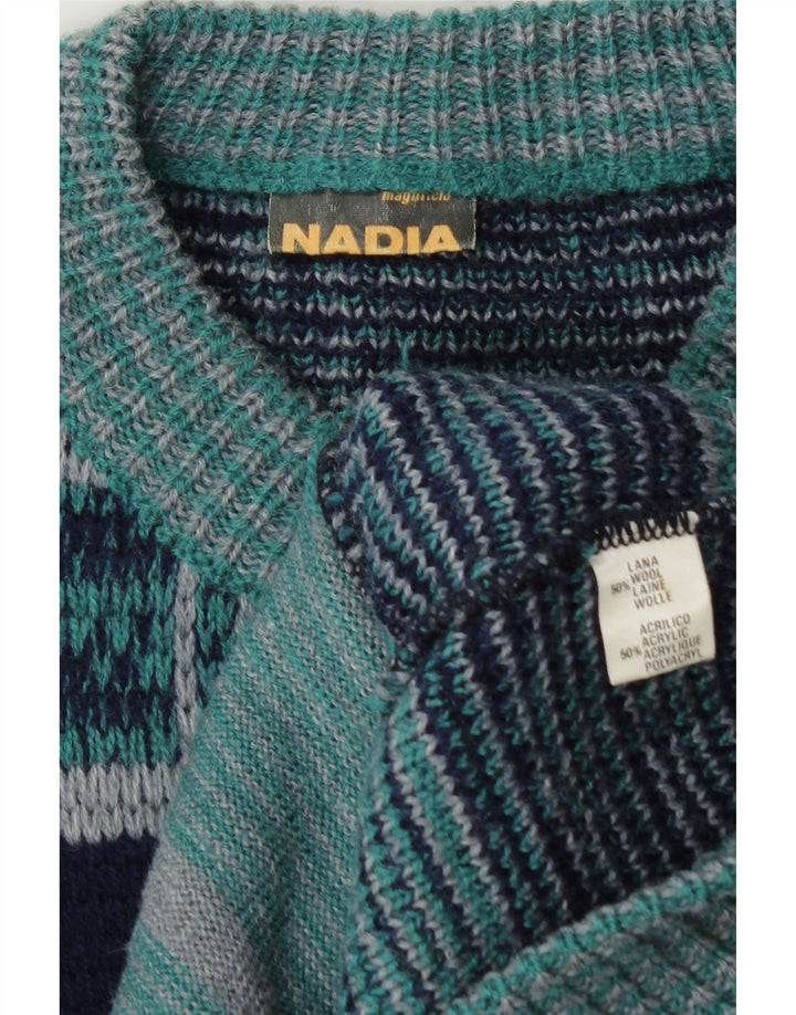 Suéter cardigã masculino Nadia grande lã xadrez azul marinho