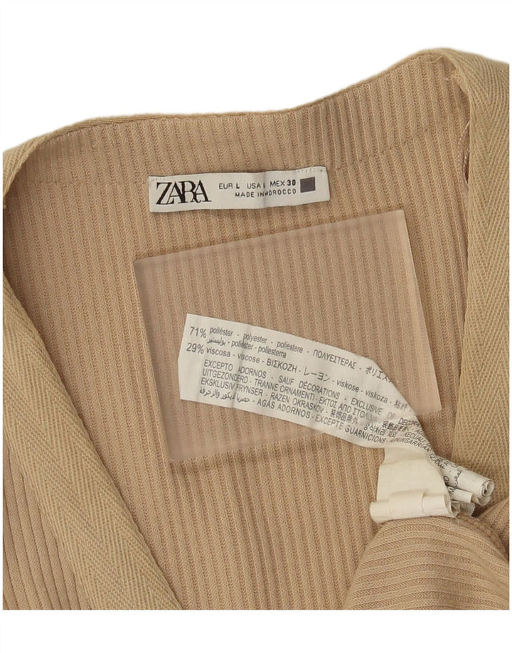 Vestido maxi feminino sem mangas Zara Reino Unido 16 grande poliéster bege