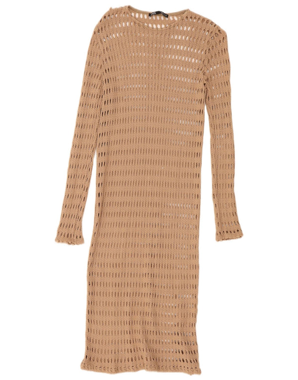 Zara Vestido de praia feminino de crochê Reino Unido 12 Médio Bege