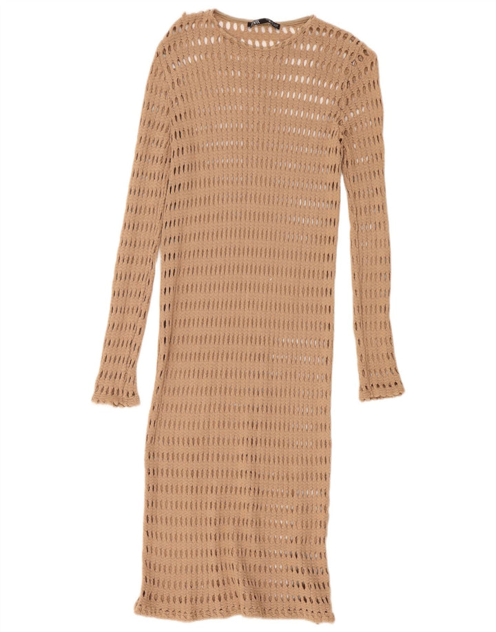 Zara Vestido de praia feminino de crochê Reino Unido 12 Médio Bege