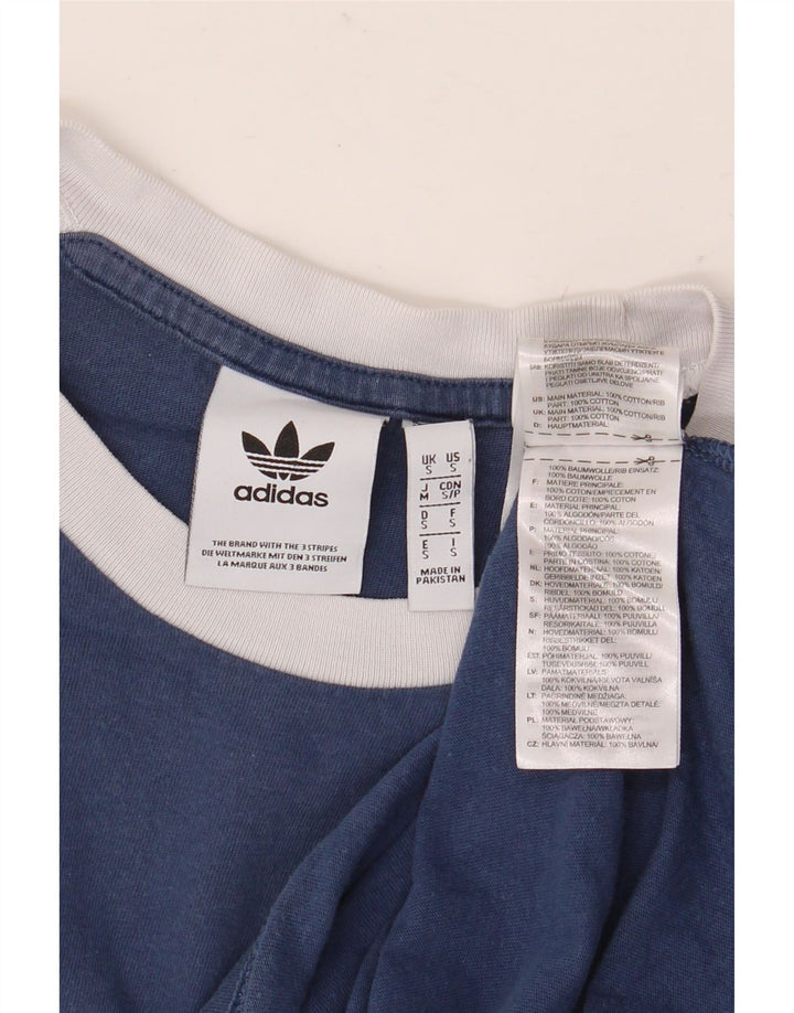 ADIDAS Mens Camiseta Top Pequeno Algodão Azul