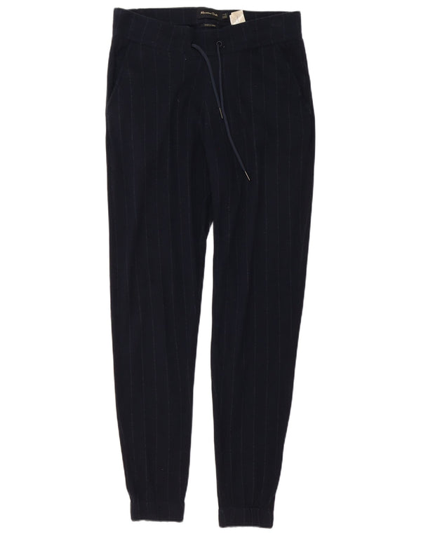 Calça casual feminina Massimo Dutti pequena W27 L30 risca de giz azul marinho