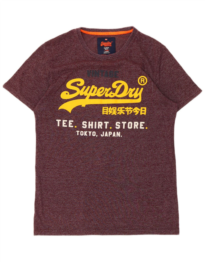Camiseta masculina SUPERDRY com estampa gráfica grande algodão risca de giz Borgonha