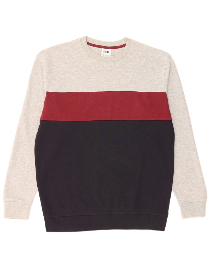Zara moletom masculino jumper grande cinza colorblock algodão