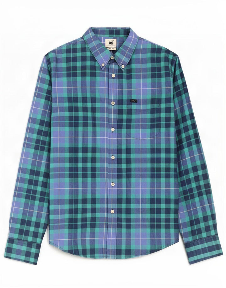 Camisa masculina Lee de flanela de ajuste regular, algodão xadrez azul médio