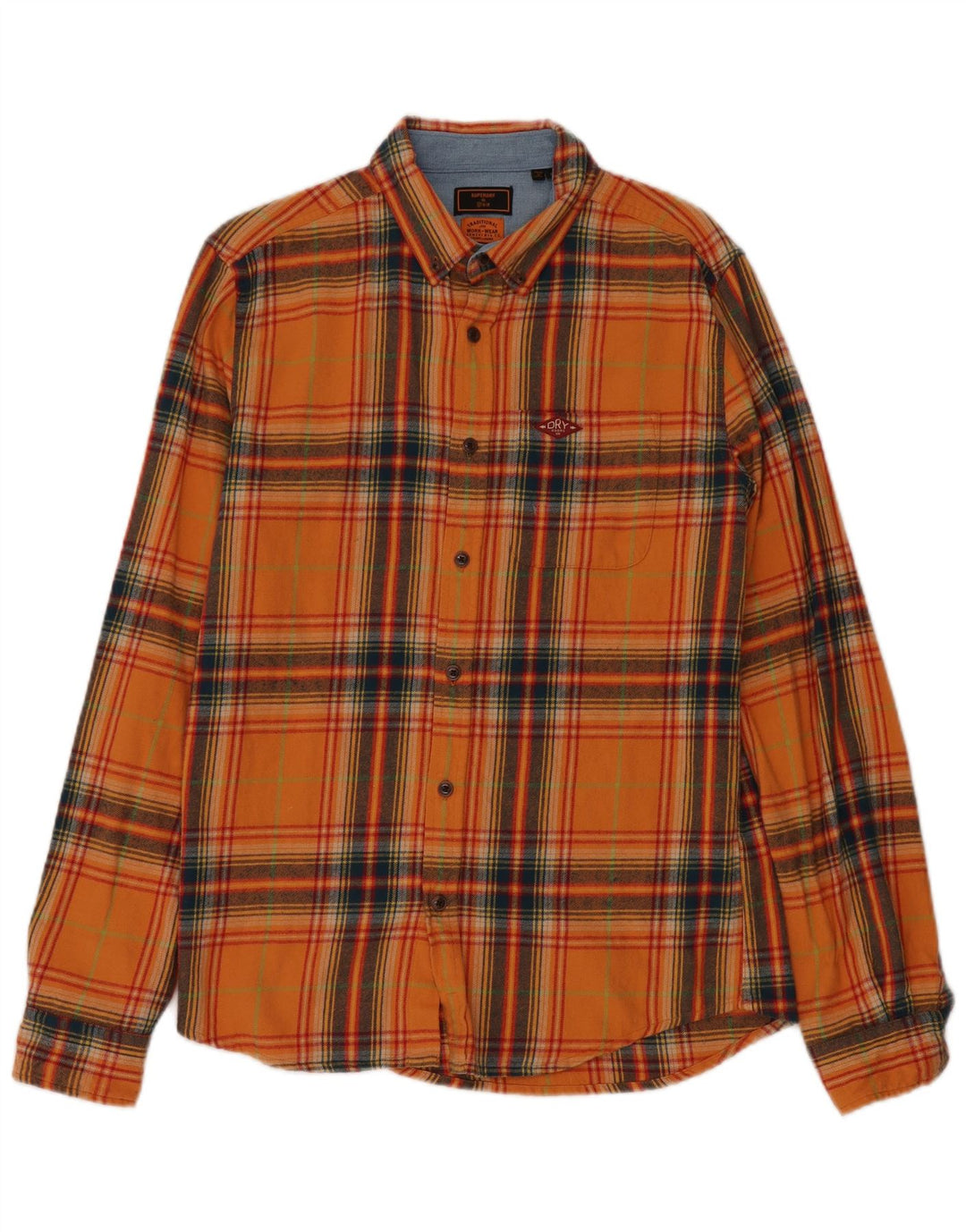 Camisa masculina de flanela Superdry médio laranja algodão xadrez