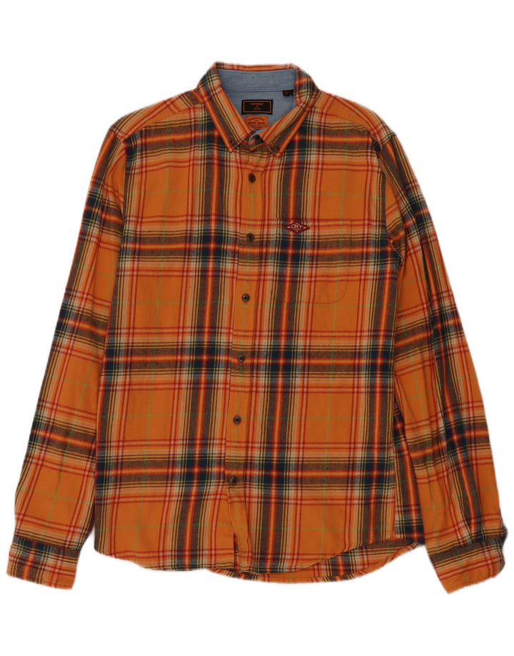 Camisa masculina de flanela Superdry médio laranja algodão xadrez