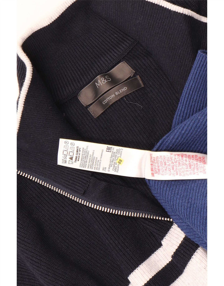 Suéter masculino Marks & Spencer com zíper e gola 2XL poliéster listrado azul