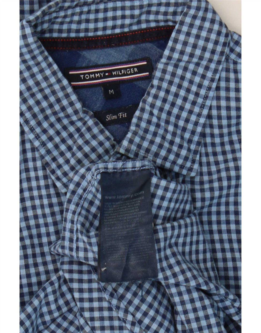 Camisa masculina Slim Fit Tommy Hilfiger de algodão guingão azul médio