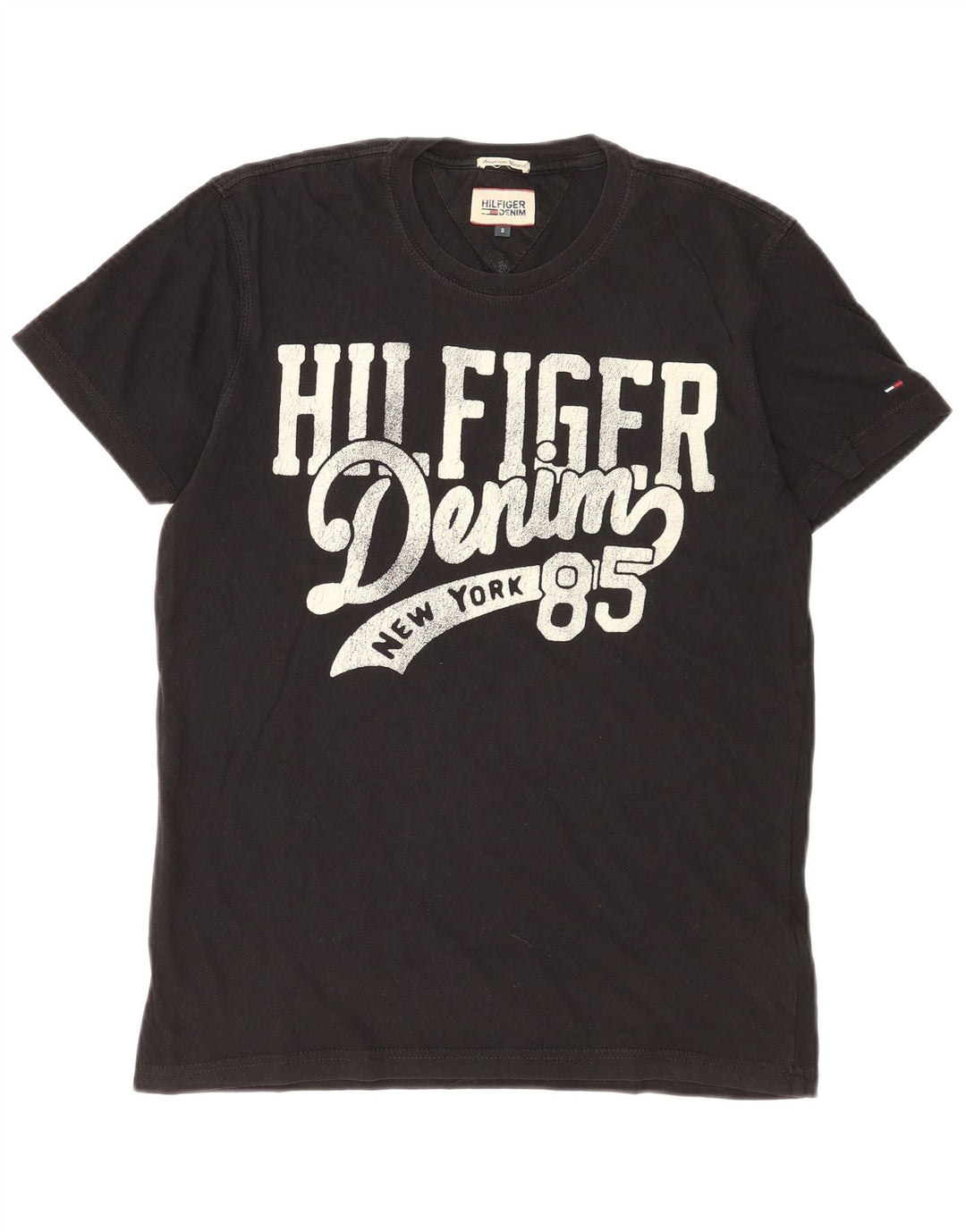 Camiseta masculina Tommy Hilfiger com estampa gráfica pequena de algodão preto
