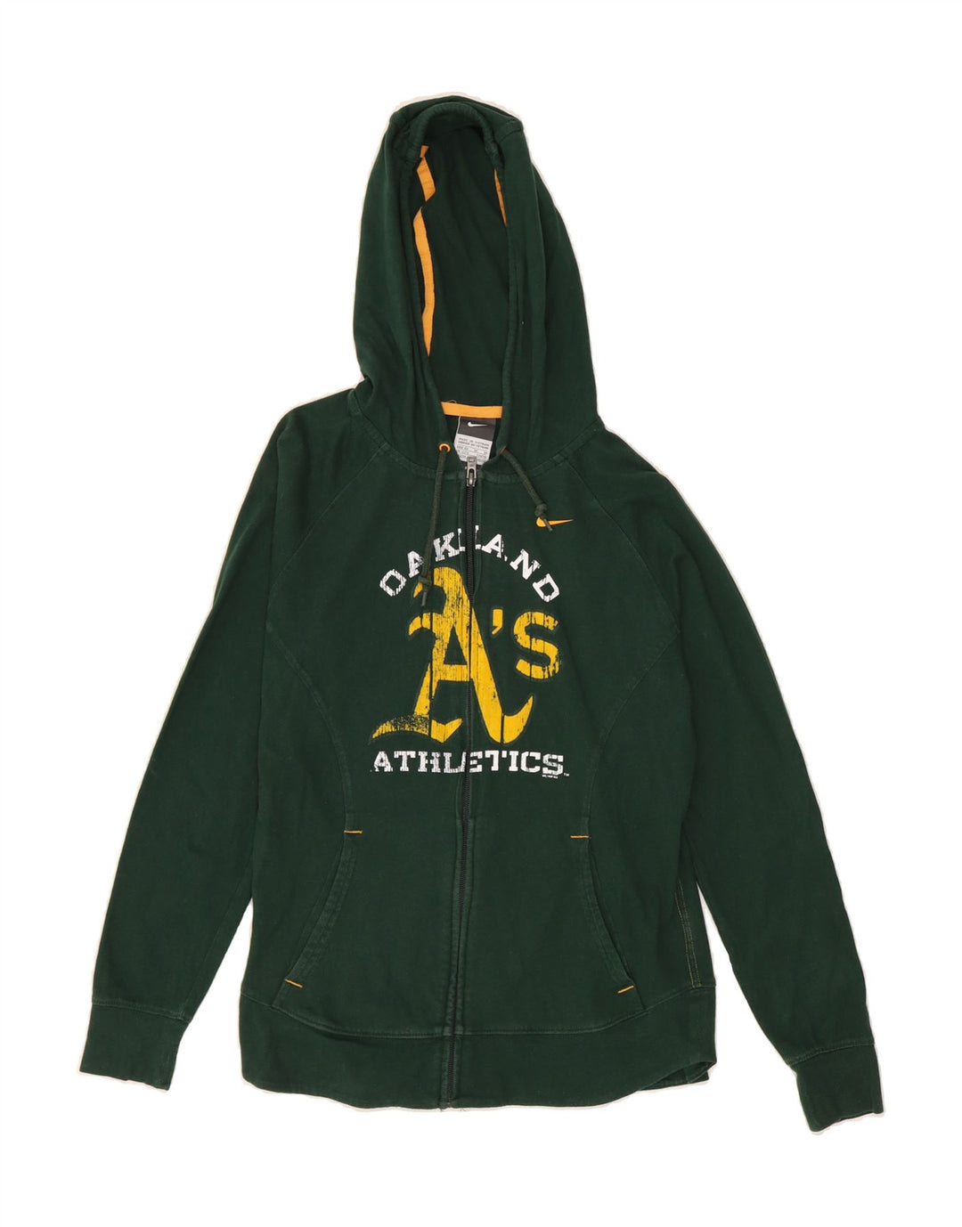 NIKE Womens Graphic Zip Hoodie Sweater UK 12/14 Medium Green Cotton Vintage Nike and Second-Hand Nike from Messina Hembry 