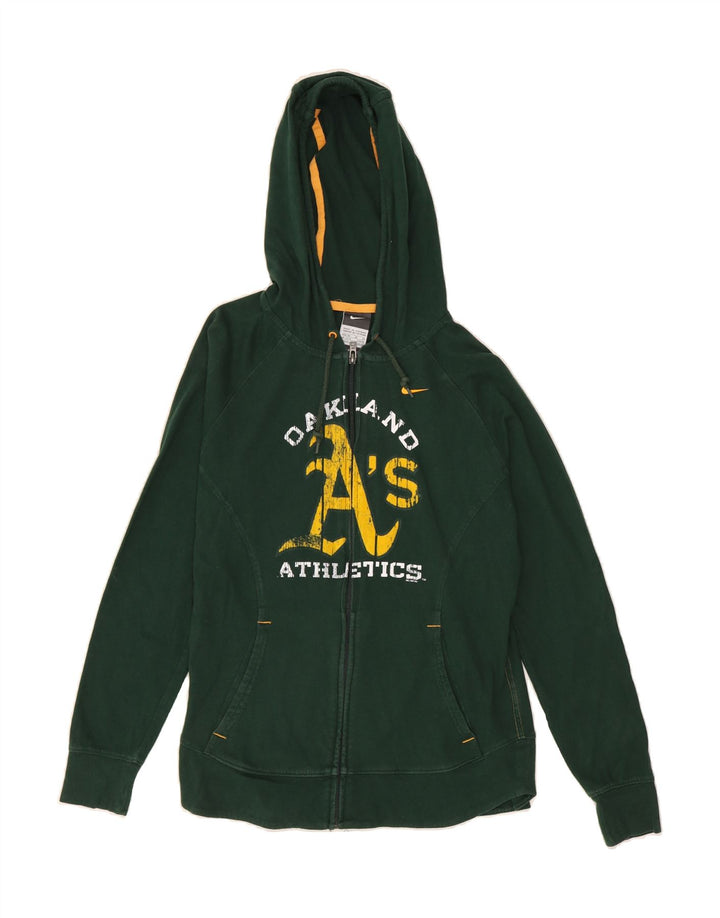NIKE Womens Graphic Zip Hoodie Sweater UK 12/14 Medium Green Cotton Vintage Nike and Second-Hand Nike from Messina Hembry 