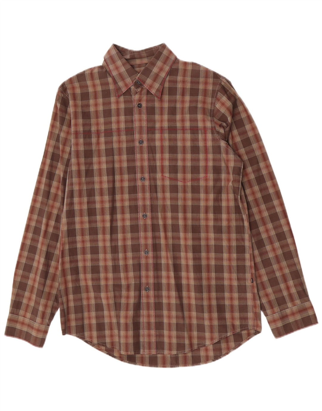 Camisa masculina Hugo Boss de algodão xadrez marrom médio