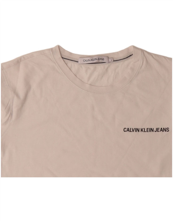 CALVIN KLEIN Top gráfico masculino manga longa Reino Unido 16 grande algodão branco