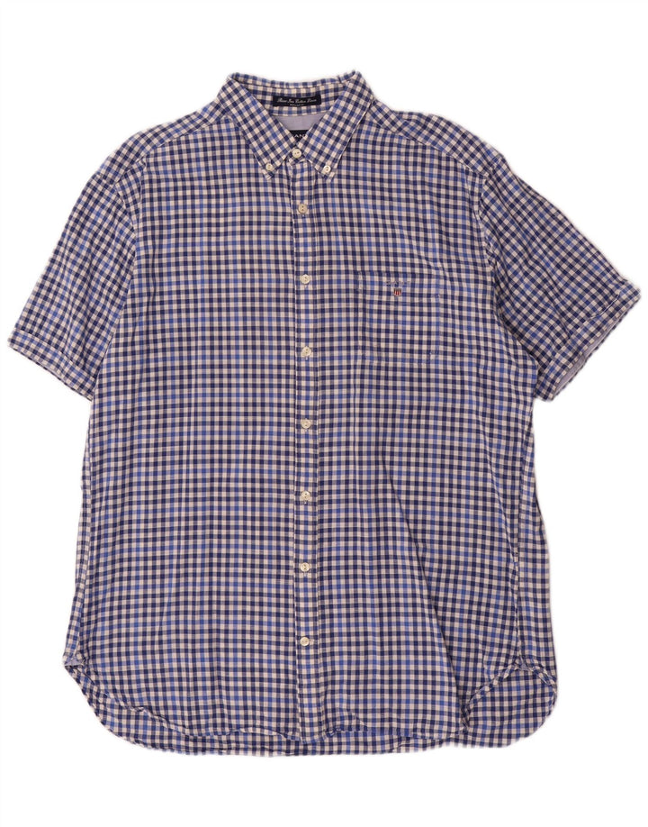 Gant Camisa masculina de manga curta com ajuste regular XL azul algodão guingão