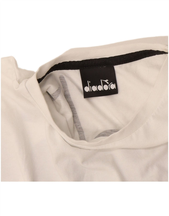 Diadora Womens Crop Graphic T-Shirt Top UK 12 Médio Branco