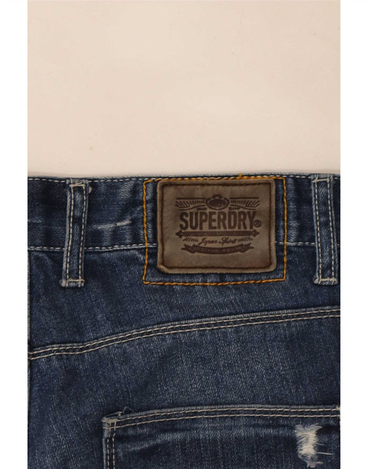 Shorts jeans masculino Superdry desgastado W30 algodão azul médio