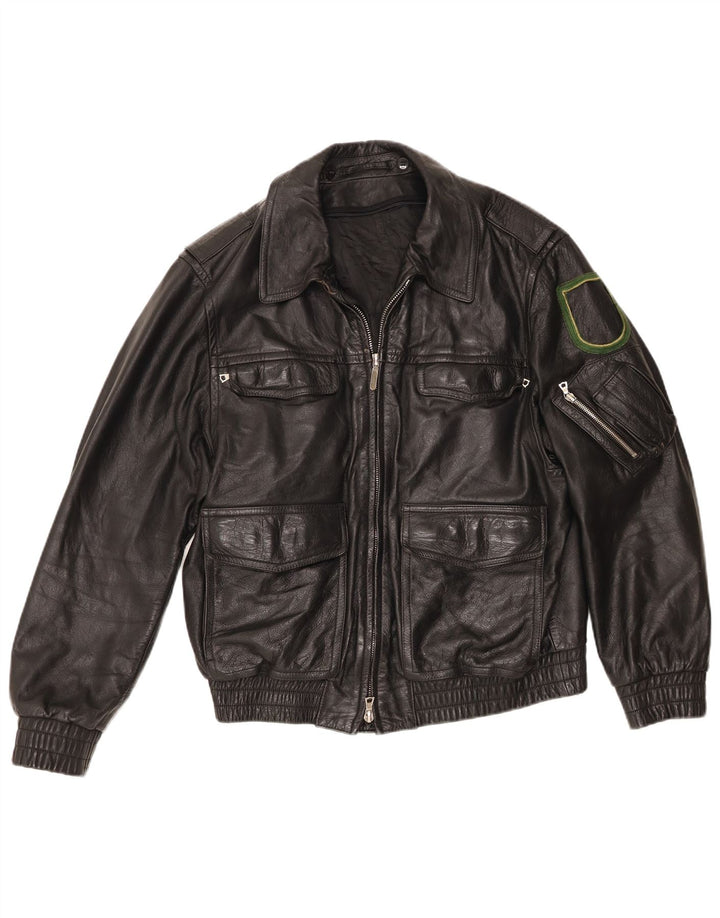 Jaqueta de couro masculina vintage EU 48 couro preto médio