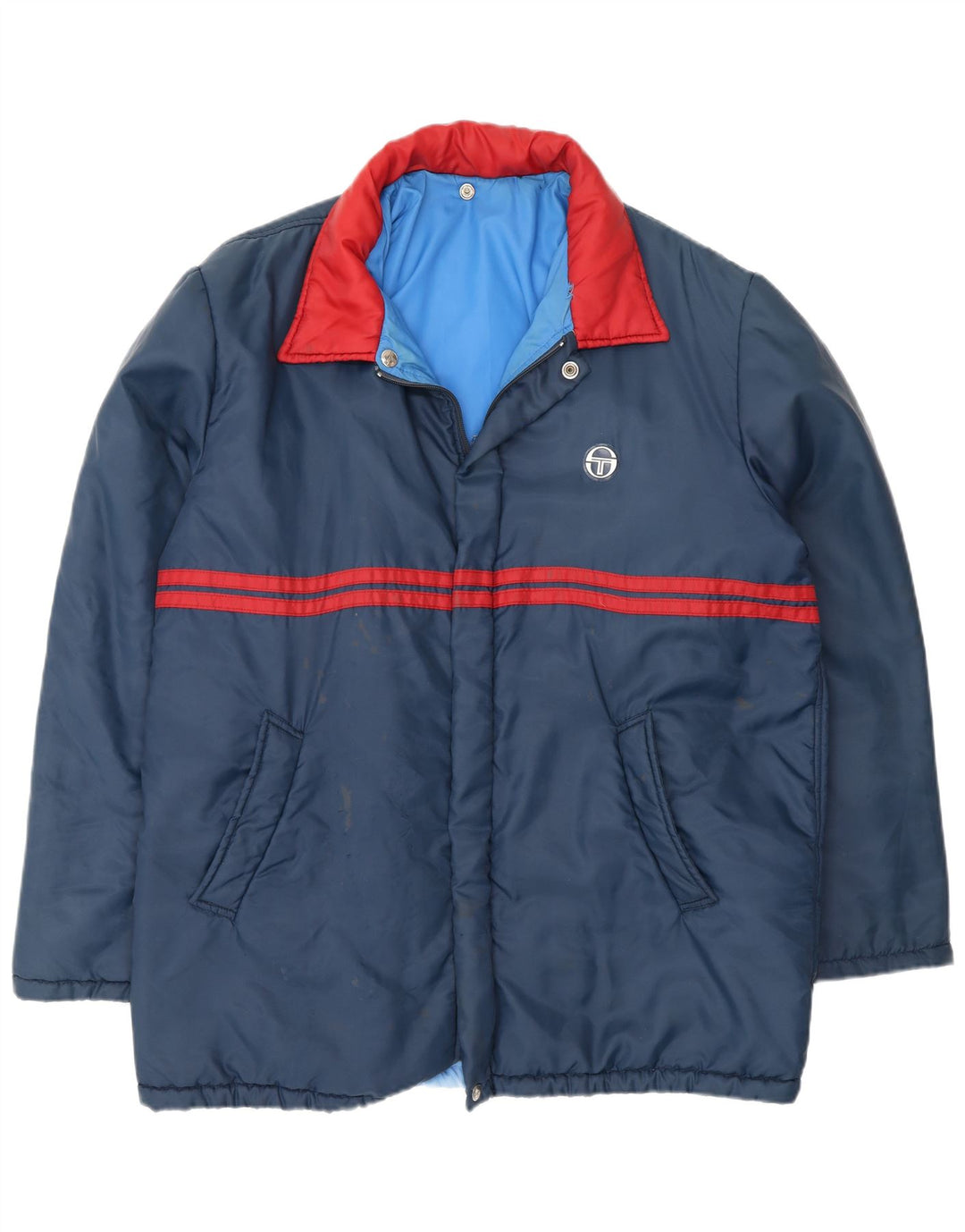 Jaqueta masculina acolchoada com capuz Sergio Tacchini IT 52 XL azul marinho Colourblock